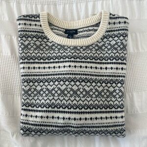 J. Crew Factory Black and Cream Fair Isle Crewneck Sweater